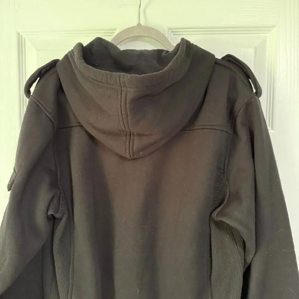 Elixir Men's Black Button Front Hooded Jacket Size Large
